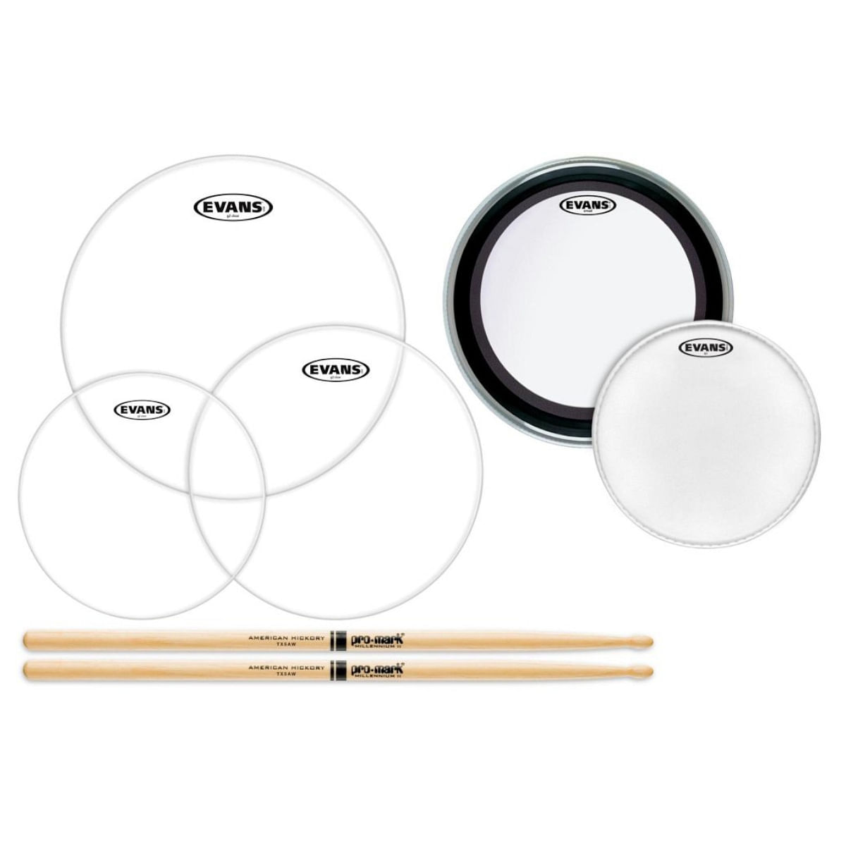 Evans, Drumhead Pack, American Upgrade (ETP-G2CLR-R/BD22EMAD/B14G1 w/stick) Hybrid EPP-AMUP-R1-5A